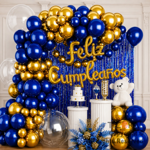 SET DE GLOBOS ARCO XL FELIZ CUMPLEA�OS AZUL Y ORO (GY 7914) 100 UNIDADES